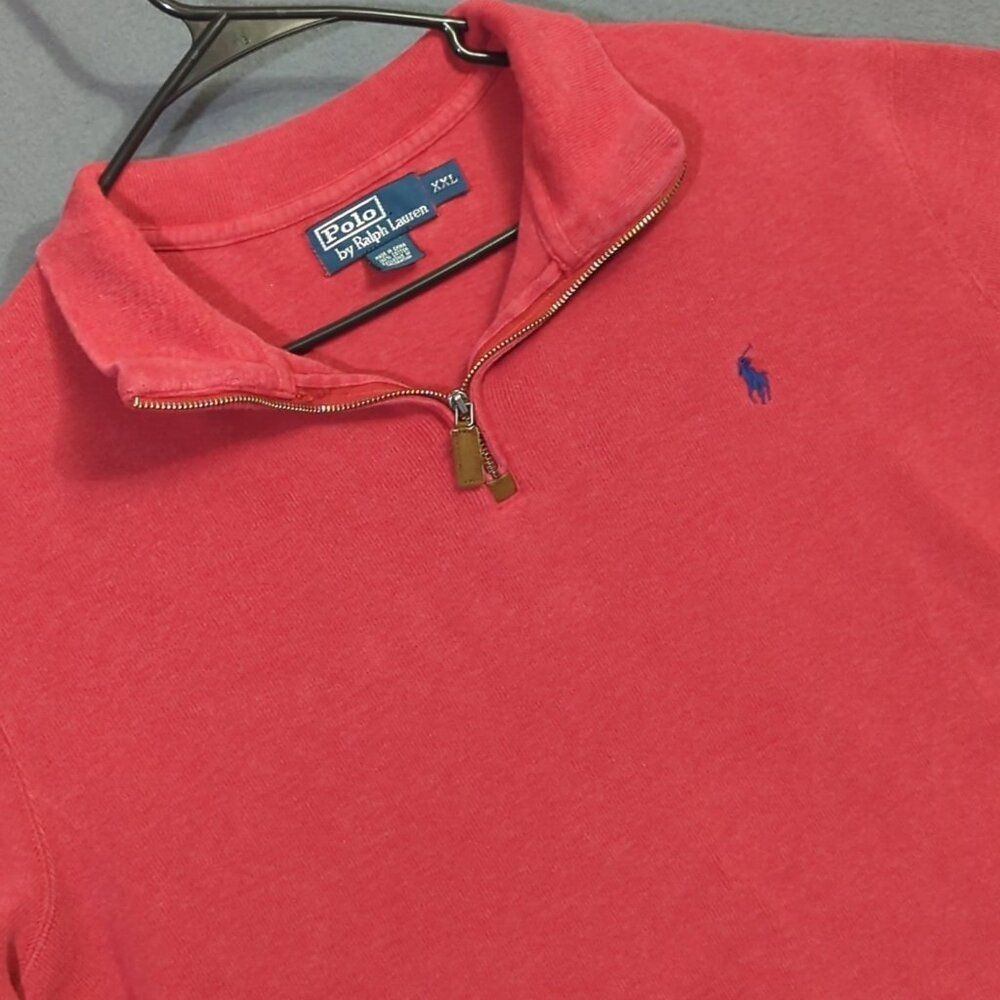 Polo Ralph Lauren Sweater Men's XXL Red Long Sleeve 1/4 Zip Pullover Preppy
